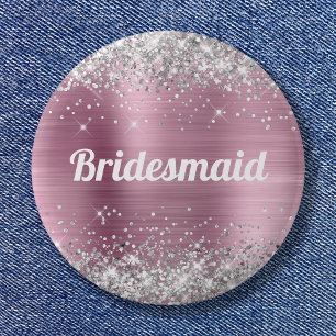 Chapa Redonda De 5 Cm Dama de honor de lentejuelas plateadas y rosa