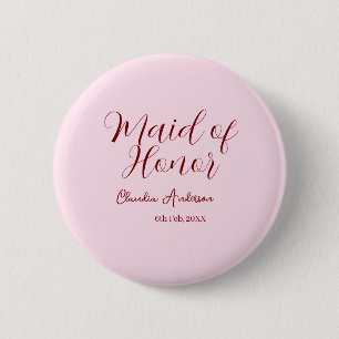 Chapa Redonda De 5 Cm Dama de honor malva nombre fecha rosa pastel novia