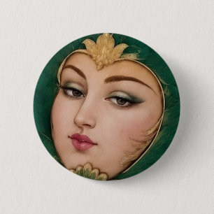 Chapa Redonda De 5 Cm Dama Flor Esmeralda & Oro Arte de Alfombra Persa