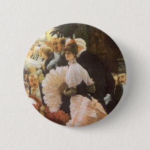 Chapa Redonda De 5 Cm Dama Política de James Tissot, Victoriano Antiguo