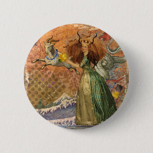 Chapa Redonda De 5 Cm Dama Renacentista Capricornio Fantasía Vintage Zod