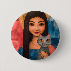 Chapa Redonda De 5 Cm Damas & Gatos – Colección de Retratos Vintage 1