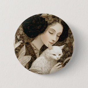 Chapa Redonda De 5 Cm Damas & Gatos – Colección de Retratos Vintage 1