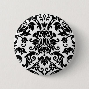 Chapa Redonda De 5 Cm Damasco blanco y negro