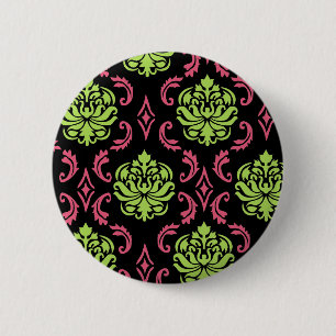 Chapa Redonda De 5 Cm Damasco de las rosas fuertes y del verde
