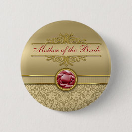 Chapa Redonda De 5 Cm Damasco metálico del oro de la falsa piedra