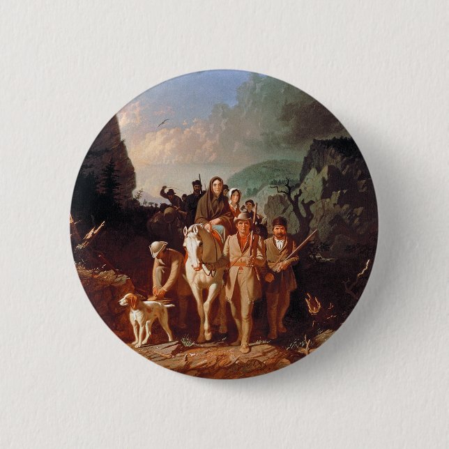 Chapa Redonda De 5 Cm Daniel Boone escoltando colonos (Anverso)