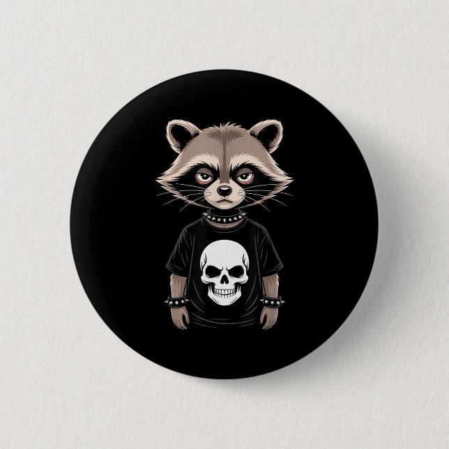Chapa Redonda De 5 Cm Dark Emo Raccoon With Skull Punk Style Alternative (Anverso)