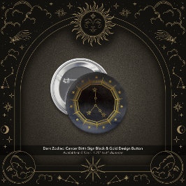 Chapa Redonda De 5 Cm Dark Zodiac Astrology: Cancer Black & Gold Round