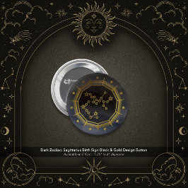Chapa Redonda De 5 Cm Dark Zodiac: Sagittarius Birth Sign Black & Gold