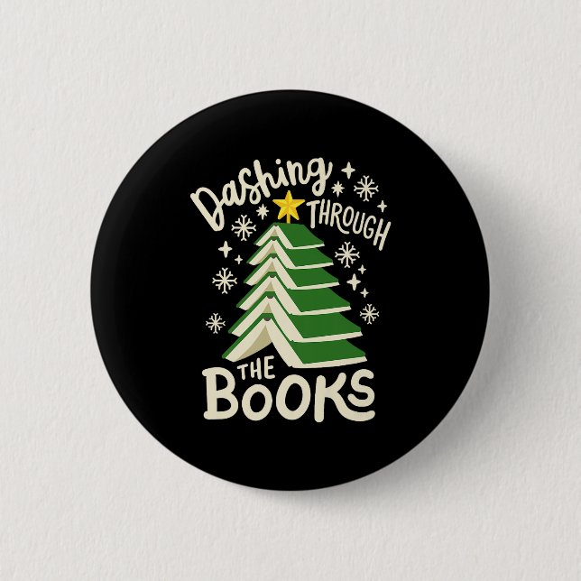 Chapa Redonda De 5 Cm Dashing Through The Books Christmas Book Lovers Me (Anverso)