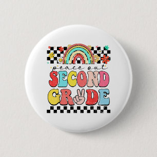 Chapa Redonda De 5 Cm De 2º Grado, Retro Groovy Feliz Día De Colegio