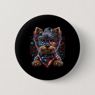 Chapa Redonda De 5 Cm De Julio Patriotic Yorkie Dog Bandera Estadouniden