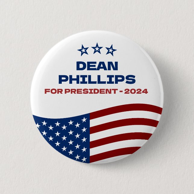 Chapa Redonda De 5 Cm Dean Phillips para presidente 2024 (Anverso)