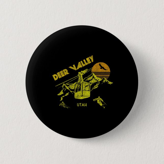 Chapa Redonda De 5 Cm Deer Valley Utah Retro Skiting Tee (Anverso)