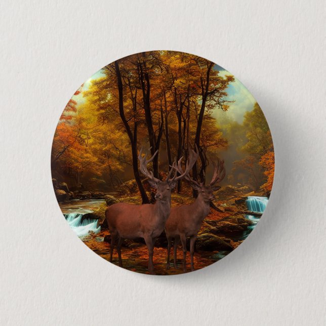 Chapa Redonda De 5 Cm Deers By A Woodland Stream (Anverso)