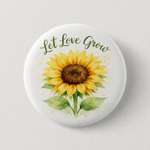 Chapa Redonda De 5 Cm Deja que el amor crezca – Girasol de acuarela