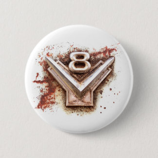 Chapa Redonda De 5 Cm Del coche clásico: Emblema viejo oxidado de v8 en