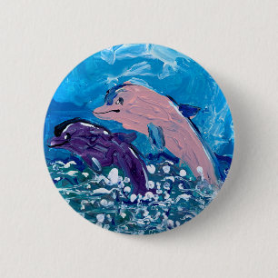 Chapa Redonda De 5 Cm Delfines "Arte de niños"