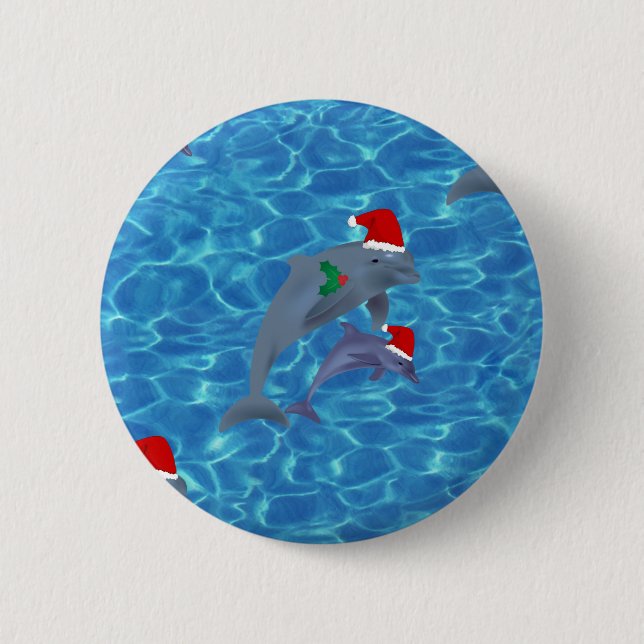 Chapa Redonda De 5 Cm delfines de santa claus (Anverso)