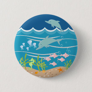 Chapa Redonda De 5 Cm Delfines nadando bajo el mar
