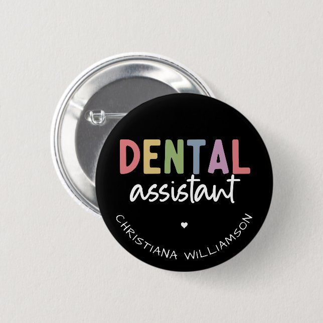 Chapa Redonda De 5 Cm Dental Assistant de nombre personalizado (Anverso y reverso)