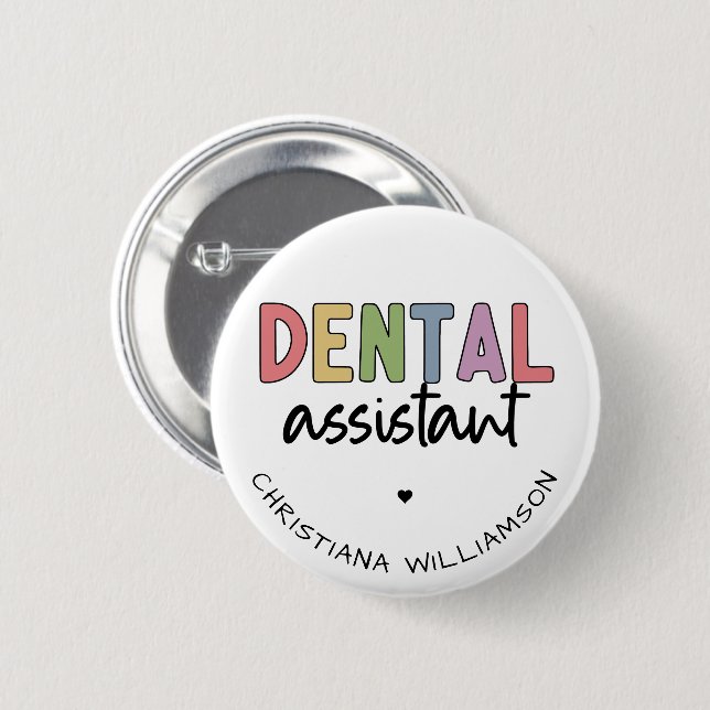 Chapa Redonda De 5 Cm Dental Assistant de nombre personalizado (Anverso y reverso)