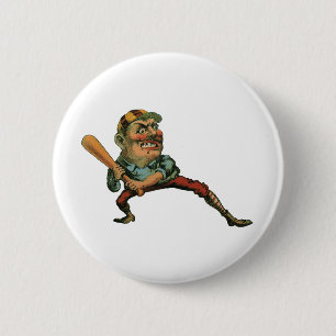 Chapa Redonda De 5 Cm Deportes vintage, bateador de beisbol enojado