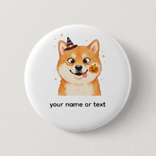 Chapa Redonda De 5 Cm Derpy Shiba Inu Halloween Calabaza