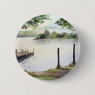 Chapa Redonda De 5 Cm Derwent Water Keswick England Pintado de acuarela