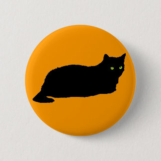 Chapa Redonda De 5 Cm Descanso del gato negro sobre el Naranja