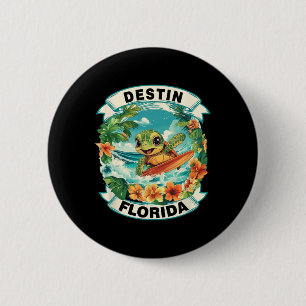 Chapa Redonda De 5 Cm Destin Florida Tortuga Marina Bonita Surfando Vaca