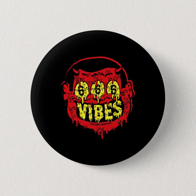 Chapa Redonda De 5 Cm Devil 666 Vibes - Retro Style 666 Funny Evil Hallo (Anverso)