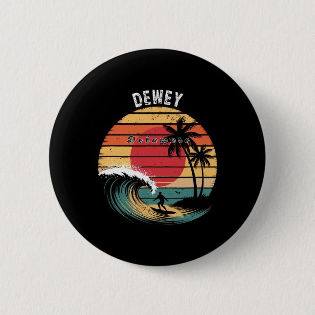 Chapa Redonda De 5 Cm Dewey Beach Delaware Playa Surfing  (Anverso)