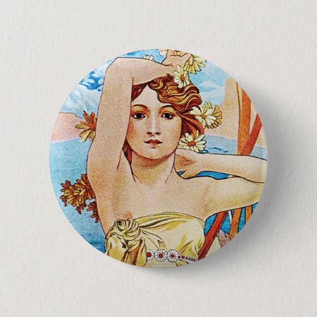 Chapa Redonda De 5 Cm Día, Alphonse Mucha (Anverso)