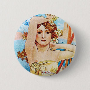 Chapa Redonda De 5 Cm Día, Alphonse Mucha