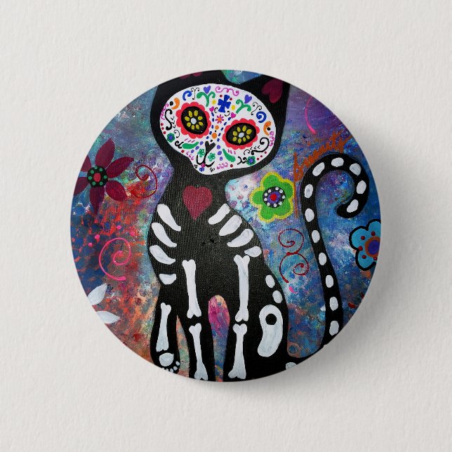 Chapa Redonda De 5 Cm Dia de los Muertos Cat (Anverso)