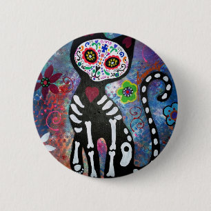 Chapa Redonda De 5 Cm Dia de los Muertos Cat
