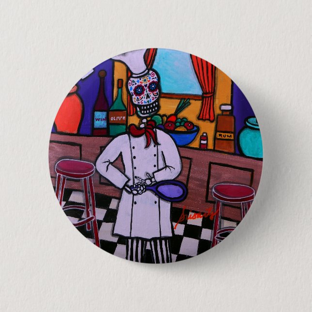 Chapa Redonda De 5 Cm Dia de los Muertos Chef (Anverso)