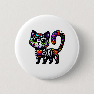 Chapa Redonda De 5 Cm Dia De Los Muertos Cinco De Mayo Cat Sugar Skull M