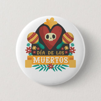 Chapa Redonda De 5 Cm Día de los Muertos - Corazón de la Calavera del Dí