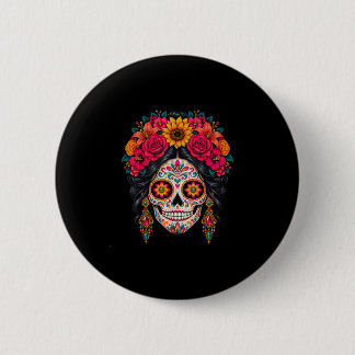 Chapa Redonda De 5 Cm Día de los muertos cráneo de azúcar catrina día de