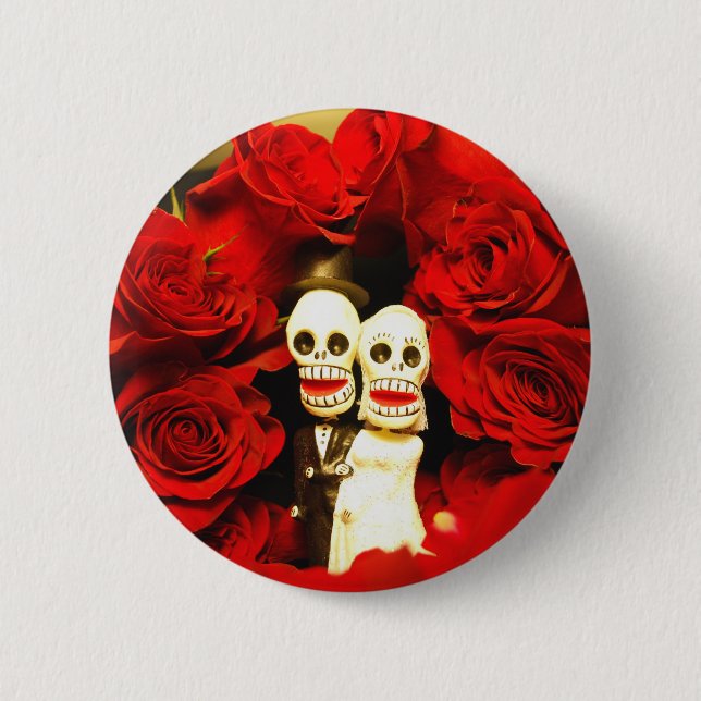Chapa Redonda De 5 Cm Dia de los Muertos Wedding (Anverso)
