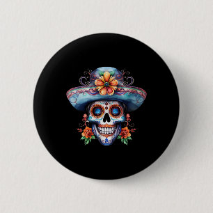 Chapa Redonda De 5 Cm Día de Muertos Calavera de Azúcar Floral Día de lo