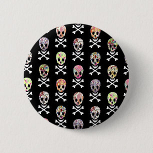 Chapa Redonda De 5 Cm Día de Muertos Mexicano Calavera Cruz de Huesos
