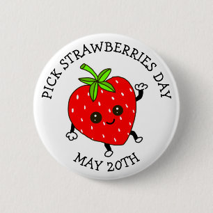 Chapa Redonda De 5 Cm Día de recoger fresas - 20 de mayo