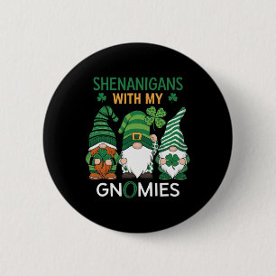 Chapa Redonda De 5 Cm Día de San Patricio Shamrock Afortunado Gnomos Leo
