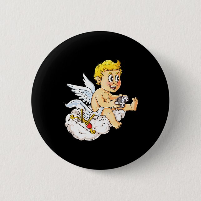 Chapa Redonda De 5 Cm Día de San Valentín Cupid Video Gamer Controller B (Anverso)