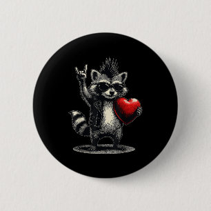 Chapa Redonda De 5 Cm Día de San Valentín divertido mapache corazón punk