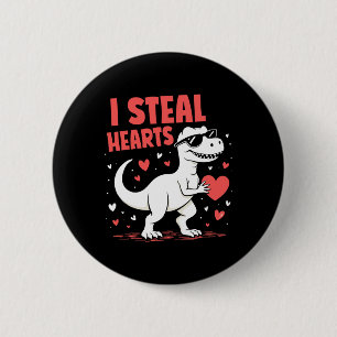 Chapa Redonda De 5 Cm Día de San Valentín T-rex Roba Corazones Amor Dino